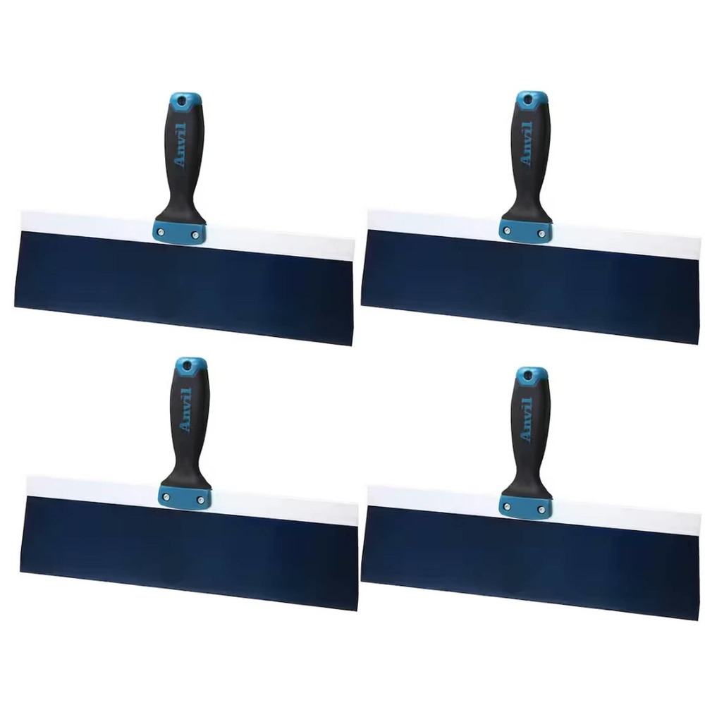 4-PK Anvil 14 in. Blue Steel Taping Knives with Soft Grip 5 in. Handles